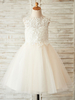 Robes cortège enfant col rond en dentelle jupe en tulle Robe fille de fleur