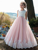 Robes cortège enfant col rond en dentelle longueur à la cheville Robe de fille de fleur robe de princesse