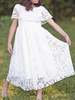 Robes cortège enfant col rond en dentelle manches courtes cheville longueur plissée robe fille de fleur