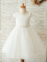 Robes cortège enfant col rond jupe en tulle Robe de fille de fleur