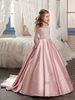 Robes cortège enfant col rond manches longues boutonné sur dos à traîne Robe de fille de fleur