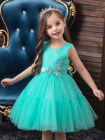 Robes cortège enfant col rond sans manche longueur genou Robe petite princesse