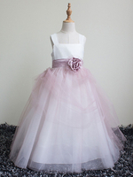 Robes cortège enfant Cou carré Sans manches Flora Longueur cheville Tulle Fleurs Enfants Robes de soirée