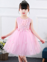 Robes cortège enfant cousu en dentelles Arcs sans manches Enfants Robes de soirée