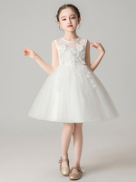Robes cortège enfant cousu en dentelles Arcs sans manches Enfants Robes de soirée sociale