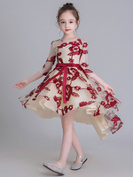 Robes cortège enfant cousu en dentelles Demi-manches Brodé Enfants Robes de soirée sociale