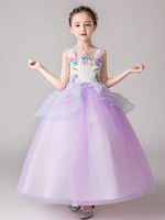 Robes cortège enfant cousu en dentelles Fleurs sans manches Enfants Robes de soirée