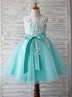 Robes cortège enfant cousu en dentelles Lace Sans manches Longueur au genou Princess Silhouette Sash Enfants Robes de soirée