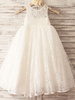 Robes cortège enfant cousu en dentelles Lace Sans manches Longueur au sol Princess Silhouette Formal Kids Pageant Dresses