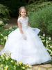 Robes cortège enfant cousu en dentelles manches courtes Sash étage longueur enfants robes de soirée
