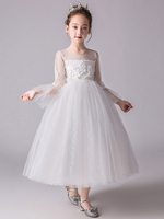 Robes cortège enfant cousu en dentelles manches longues brodé enfants robes de soirée