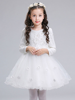 Robes cortège enfant cousu en dentelles manches longues Fleurs Formelle Enfants Pageant Robes