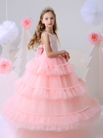 Robes cortège enfant cousu en dentelles sans manches Bow brodé enfants robes de soirée