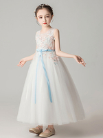 Robes cortège enfant cousu en dentelles sans manches brodé enfants robes de soirée