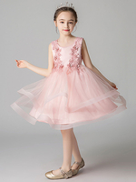 Robes cortège enfant cousu en dentelles sans manches brodé enfants robes de soirée sociale