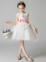 Robes cortège enfant cousu en dentelles Sans manches Fleurs Formelle Enfants Pageant Robes