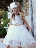 Robes cortège enfant cousu en dentelles sans manches Sash dentelle formelle enfants Pageant robes