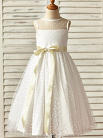 Robes cortège enfant cousu en dentelles sans manches Sash Formal Kids Pageant Dresses