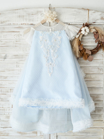 Robes cortège enfant cousu en dentelles Tulle Longueur genou Princesse Silhouette Dentelle Enfants Robes de soirée sociale