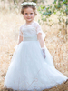 Robes cortège enfant cousu en dentelles Tulle Manches courtes Longueur de plancher Princess Silhouette Bows Formal Kids Pageant Dresses