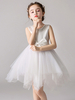 Robes cortège enfant cousu en dentelles Tulle Sans manches Longueur au genou Princess Silhouette Bows Kids Robes de soirée