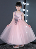 Robes cortège enfant cousu en dentelles Tulle Sans manches Longueur au genou Princesse Silhouette Brodé Formelle Enfants Pageant Robes