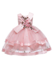 Robes cortège enfant cousu en dentelles Tulle Sans manches Longueur au genou Robe de bal Arcs Enfants Robes de soirée