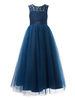 Robes cortège enfant cousu en dentelles Tulle Sans manches Longueur au sol Party Silhouette Sash Formal Kids Pageant Dresses