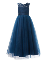 Robes cortège enfant cousu en dentelles Tulle Sans manches Longueur au sol Party Silhouette Sash Formal Kids Pageant Dresses