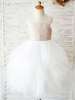 Robes cortège enfant cousu en dentelles Tulle Sans manches Longueur genou Princesse Silhouette Enfants Robes de soirée sociale