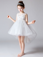 Robes cortège enfant cousu en dentelles Tulle Sans manches Princesse Haut Bas Longueur au genou Brodé Enfants Robes de soirée sociale