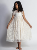 Robes cortège enfant dentelle bijou sans manches longueur de thé une ligne enfants robes de soirée