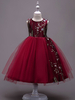Robes cortège enfant Dentelle Brodé Robe De Tutu Enfants Tulle Sans Manches Bordeaux Petite Robe De Fête Des Filles