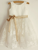 Robes cortège enfant Dentelle de mariée en satin ivoire robe de demoiselle avec ceinture Champagne