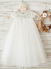 Robes cortège enfant dentelle manches courtes col bijou écru blanc robes de soirée pour enfants