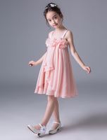 Robes cortège enfant Dresses Mousseline de soie une ligne large sangle genou longueur courte robes de fête pour enfants