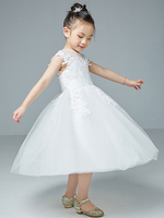 Robes cortège enfant en dentelles brodée col rond longueur au genou robe fille de fleur