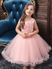 Robes cortège enfant en mousseline col rond en dentelle décorée des fleurs jupe volant Robe de fille de fleur