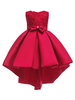 Robes cortège enfant en satin asymetrique robe fille de fleur col rond avec noeud