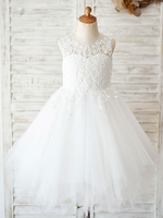 Robes cortège enfant ivoire en dentelles jupe en tulle robe de fille de fleur