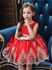 Robes cortège enfant manches courtes au cou bijou noeuds Robes de soirée enfants sociales