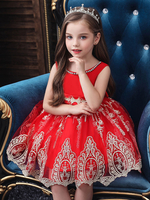 Robes cortège enfant manches courtes au cou bijou noeuds Robes de soirée enfants sociales