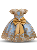 Robes cortège enfant manches courtes col bijou brodé Robes de fête pour enfants