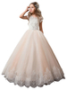 Robes cortège enfant manches courtes en tulle longueur de cheville décoré de perles jupe évasée Robe de fille de fleur