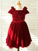 Robes cortège enfant manches courtes perles cou carrée Bourgogne robes de fête pour enfants