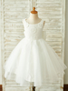 Robes cortège enfant noeuds sans manches cou écru blanc robes de soirée pour enfants
