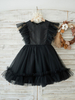 Robes cortège enfant noir col bijou manches courtes noeuds robes de soirée pour enfants