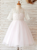 Robes cortège enfant Paillette cou demi-manches mi-longues Boutons enfants Parti social Robes