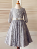 Robes cortège enfant Paillette cou dentelle manches mi-longueur Princesse Silhouette Sash Enfants Parti social Robes