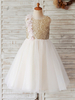 Robes cortège enfant Paillette cou Tulle manches mi-longues Princesse Silhouette Kids Party Robes